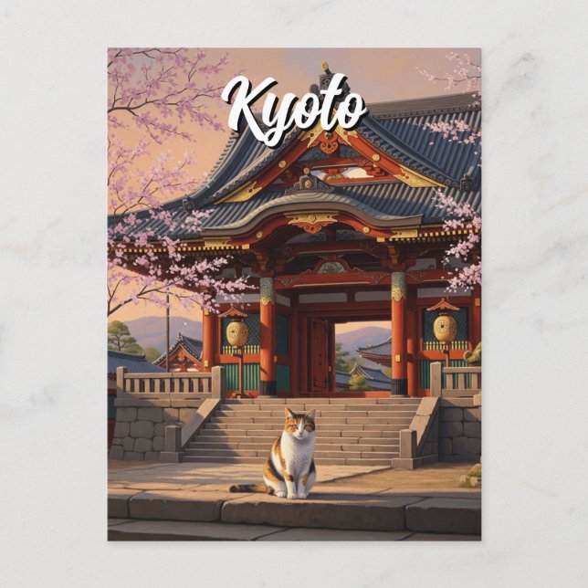 Carte Postale Chat à Kyoto Temple Japon Voyage (Devant)