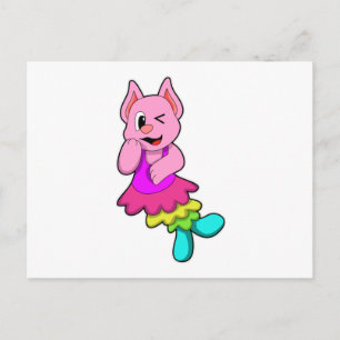 Carte Postale Chat à la danse avec jupe