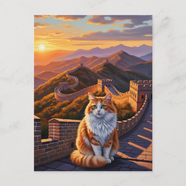 Carte Postale Chat à la Grande Muraille de Chine Voyage (Devant)