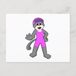 Carte Postale Chat à la natation avec maillot de bain