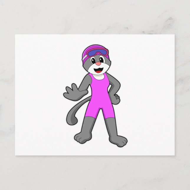 Carte Postale Chat à la natation avec maillot de bain (Devant)