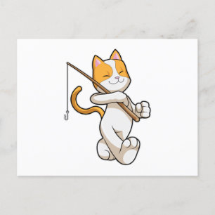 Carte Postale Chat à la pêche avec canne à pêche