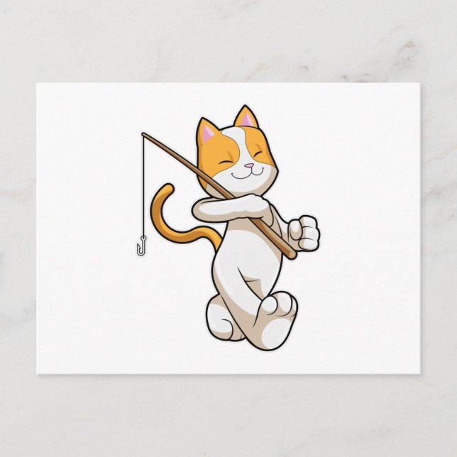 Carte Postale Chat à la pêche avec canne à pêche (Devant)