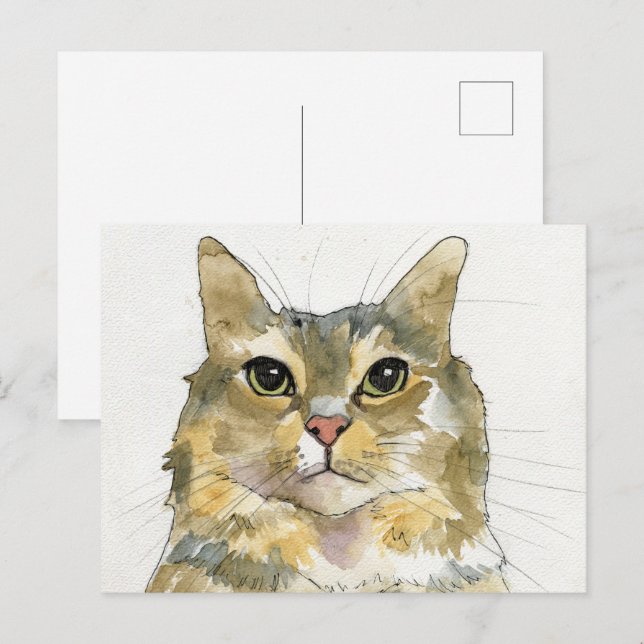 Carte Postale Chat à l'aquarelle (Devant / Derrière)