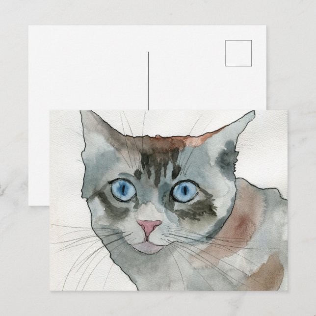Carte Postale Chat à l'aquarelle (Devant / Derrière)