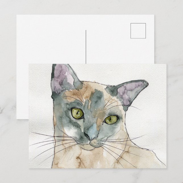 Carte Postale Chat à l'aquarelle (Devant / Derrière)