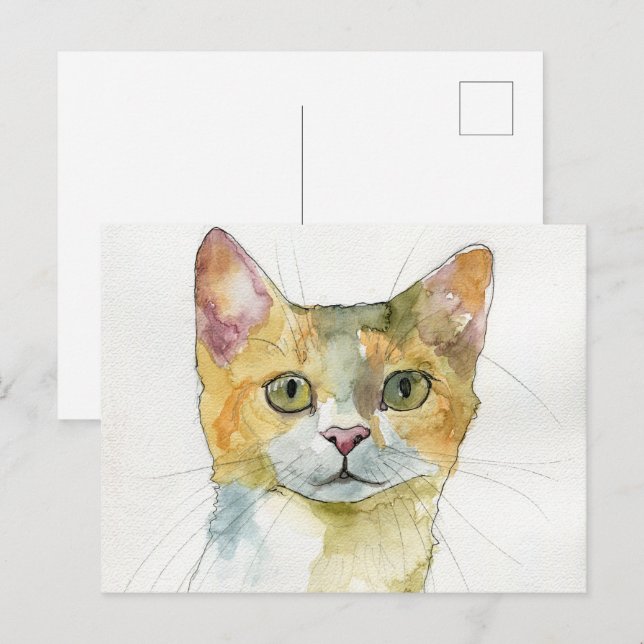 Carte Postale Chat à l'aquarelle (Devant / Derrière)