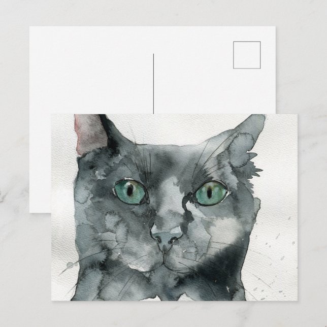 Carte Postale Chat à l'aquarelle (Devant / Derrière)