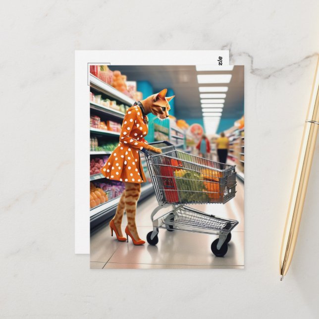 Carte Postale Chat à l'épicerie (Devant/Arrière en situation)