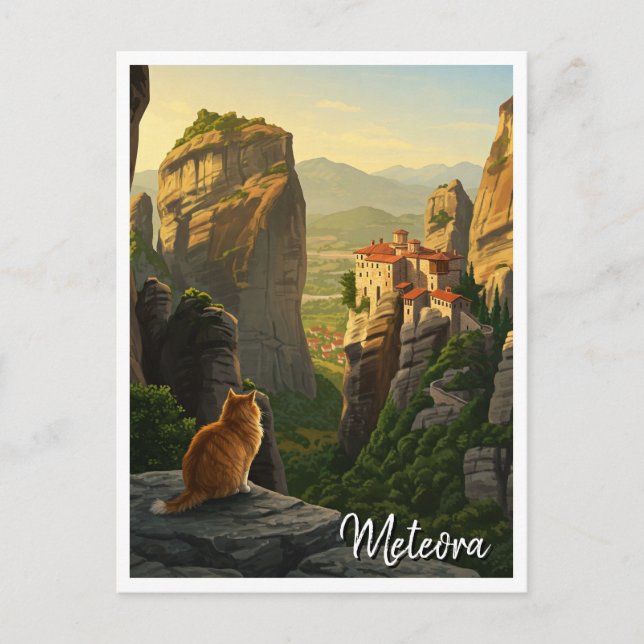 Carte Postale Chat à Meteora Grèce Voyage (Devant)