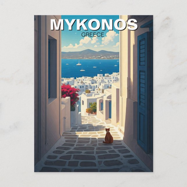 Carte Postale Chat à Mykonos Grèce Cyclades Voyage (Devant)