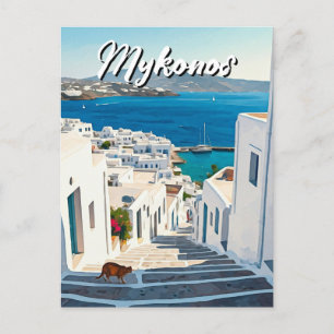 Carte Postale Chat à Mykonos Grèce Cyclades Voyage