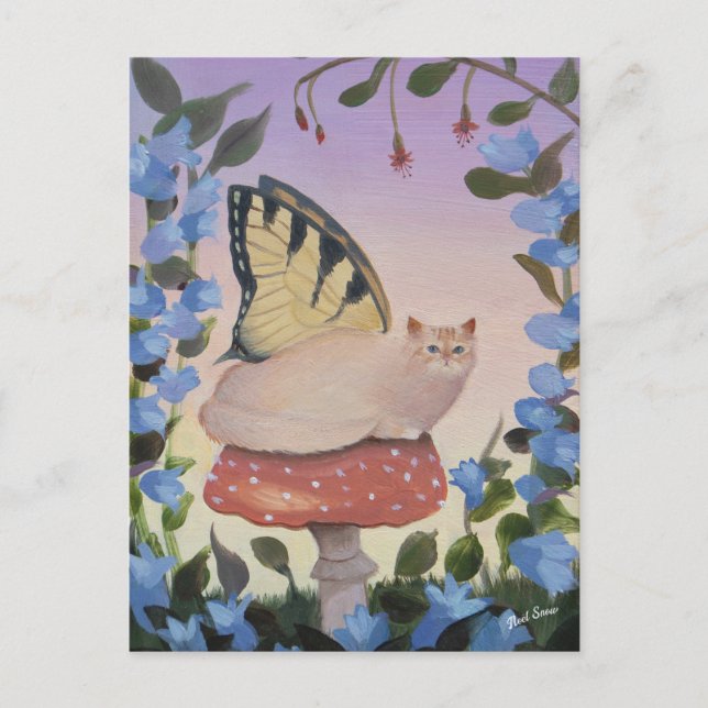 Carte Postale Chat à papillon Swallowtail sur champignon (Devant)