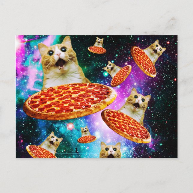 Carte Postale Chat à pizza de l'espace amusant (Devant)