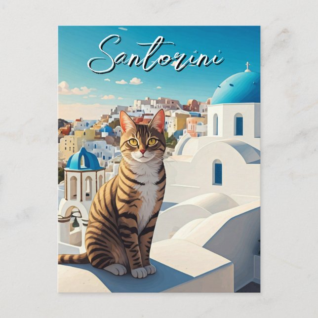 Carte Postale Chat à Santorin Grèce Cyclades Voyage (Devant)