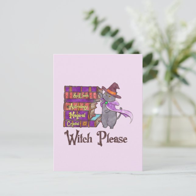 Carte Postale Chat à sorcière mignonne avec livres - "Sorcière s (Debout devant)