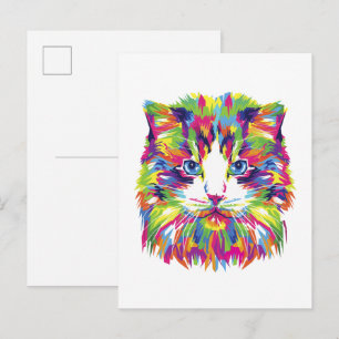Carte Postale Chat abstrait coloré, illustration d'animal dessin
