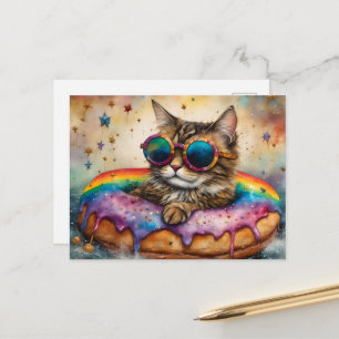 Carte Postale Chat Adorable Avec Appareil de Flottaison en Beign