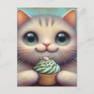 Carte Postale Chat adorable avec gâteau au catnip