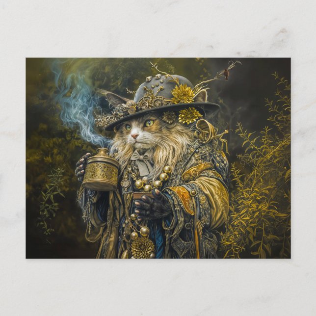 Carte Postale Chat alchimiste de la forêt enchantée (Devant)