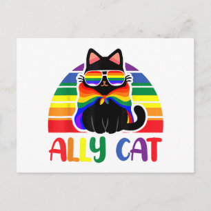 Carte Postale Chat allié LGBT Soyez gentil Drapeau arc-en-ciel d