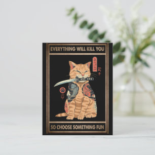 Carte Postale Chat Amusant Samurai Tout Vous Tuera