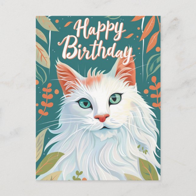 Carte Postale Chat Angora Turc Joyeux Anniversaire  (Devant)