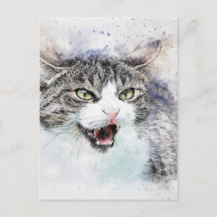 Carte Postale Chat animal de compagnie aquarelle abstraite