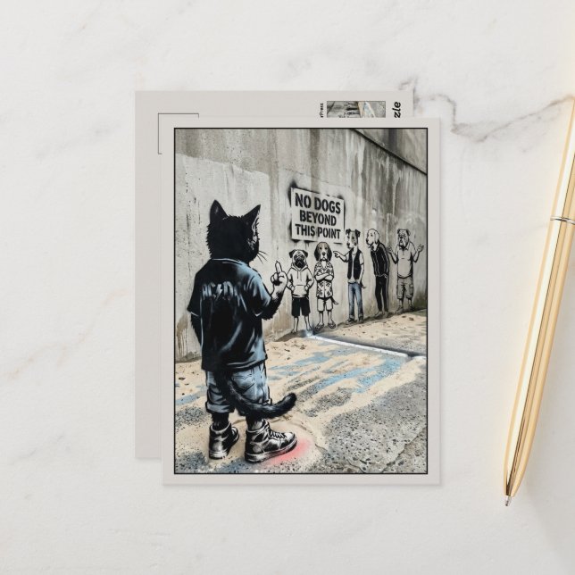 Carte Postale Chat Anthropomorphe Drôle (Devant/Arrière en situation)