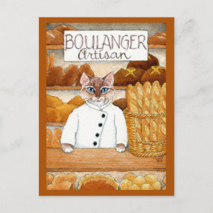 Carte Postale Chat Artiste boulangerie Pain