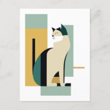Chat assis Art déco - Illustration minimaliste