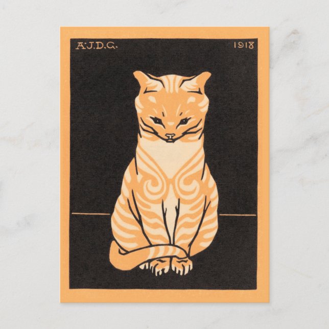 Carte Postale Chat assis - Julie de Graag - art de gravure sur b (Devant)