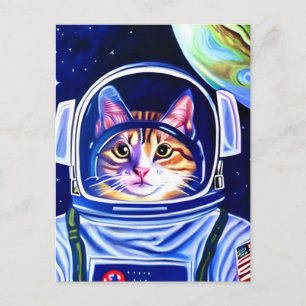 Carte Postale Chat astronaute dans l'espace 