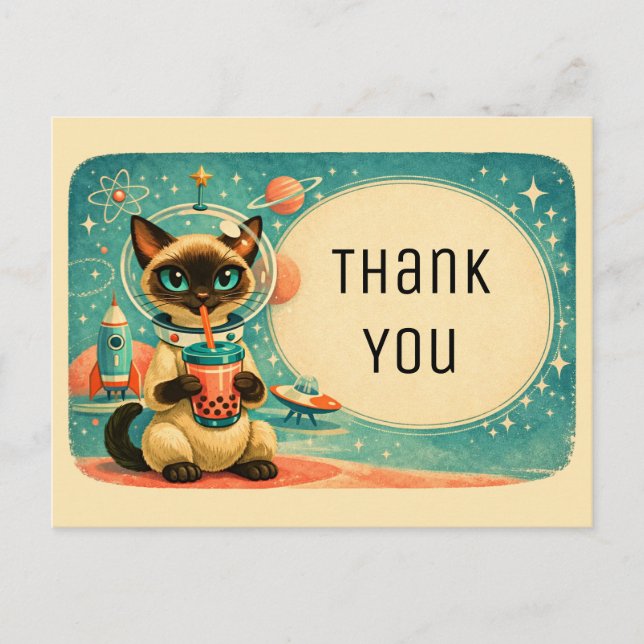 Carte Postale Chat astronaute siamois boba atomique              (Devant)