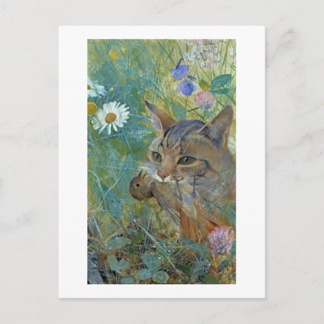 Carte Postale Chat attrapé un oiseau, Bruno Liljefors (Devant)