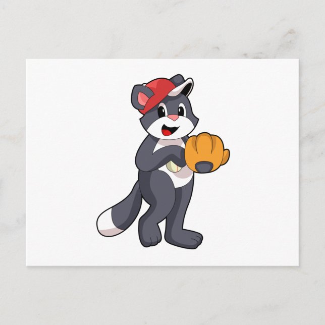 Carte Postale Chat au baseball avec gant de baseball.PNG (Devant)