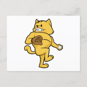 Carte Postale Chat au baseball avec gant de réception