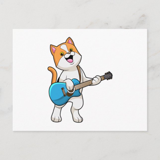 Carte Postale Chat au concert avec guitare (Devant)