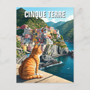 Carte Postale Chat au coucher du soleil Cinqua Terra Magnet