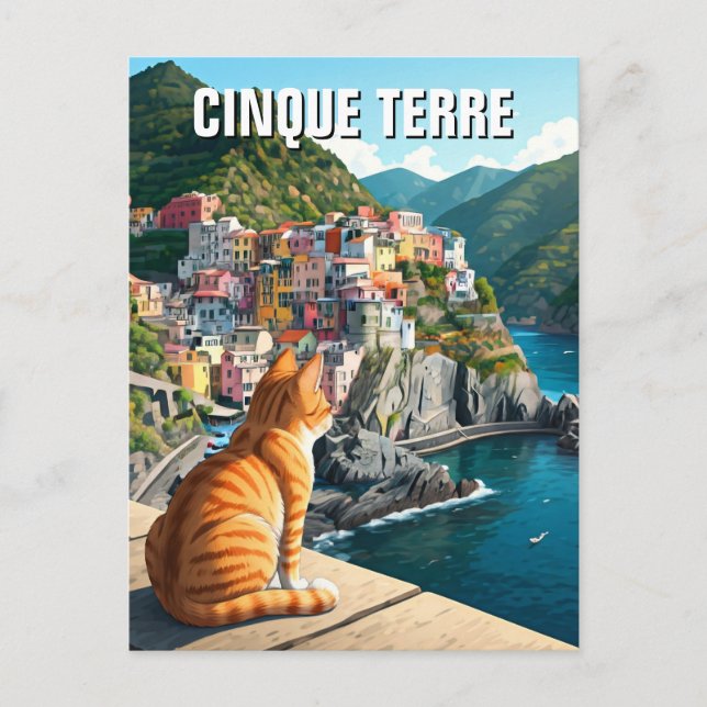 Carte Postale Chat au coucher du soleil Cinqua Terra Magnet (Devant)