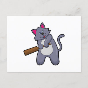 Carte Postale Chat au cricket avec batte de cricket