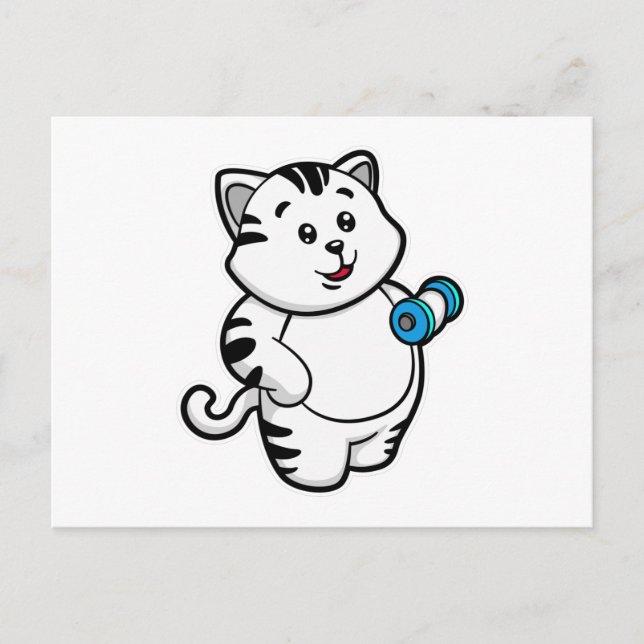 Carte Postale Chat au entraînement des Biceps avec Haltère (Devant)