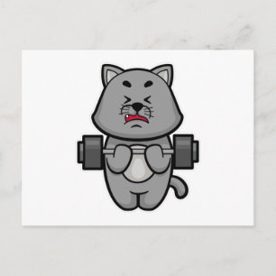 Carte Postale Chat au entraînement des Biceps avec Haltère