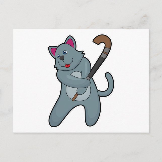 Carte Postale Chat au hockey avec bâton de hockey (Devant)