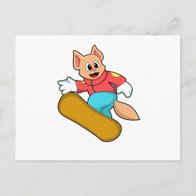 Carte Postale Chat au Snowboard Sports (Devant)