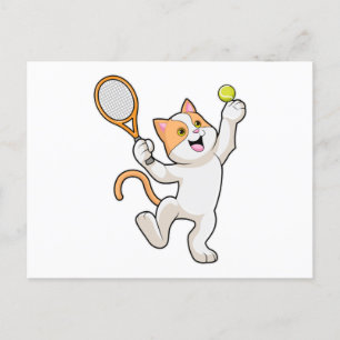 Carte Postale Chat au tennis avec raquette de tennis