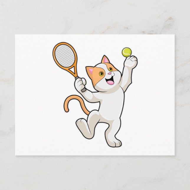 Carte Postale Chat au tennis avec raquette de tennis (Devant)