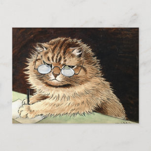 Carte Postale Chat au travail avec lunettes de Louis Wain