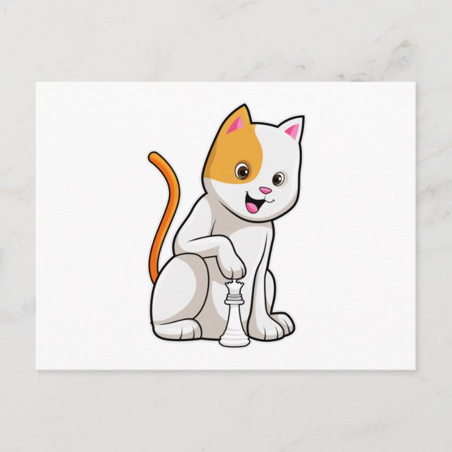 Carte Postale Chat aux échecs avec le pion (Devant)