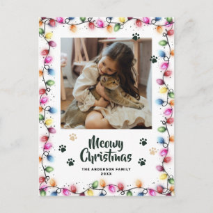 Carte Postale Chat aux pattes vertes illuminé pour Noël Photo Me